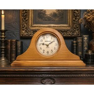 Vintage Vermillion Takane Quartz Wooden Mantel Clock Analog Shelf Tabletop USA
